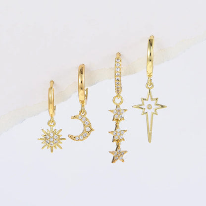 1 Set Cute Sweet Star Moon Plating Inlay Brass Zircon 18k Gold Plated Silver Plated Drop Earrings