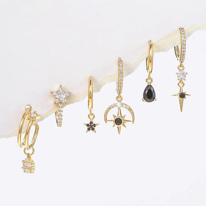 1 Set Cute Sweet Star Plating Inlay Brass Zircon 18k Gold Plated Silver Plated Drop Earrings