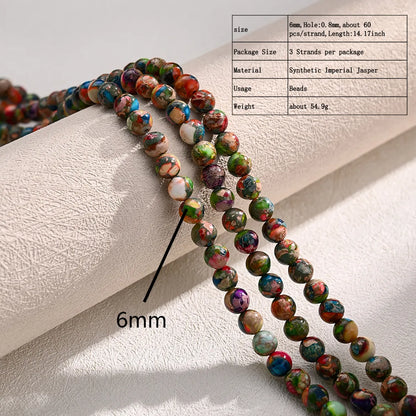 Diameter 4mm Diameter 6 Mm Diameter 8mm Hole Under 1mm Hole 1~1.9mm Beaded Artificial Gemstones Natural Stone Imperial Jasper Multicolor Color Block Polished Beads