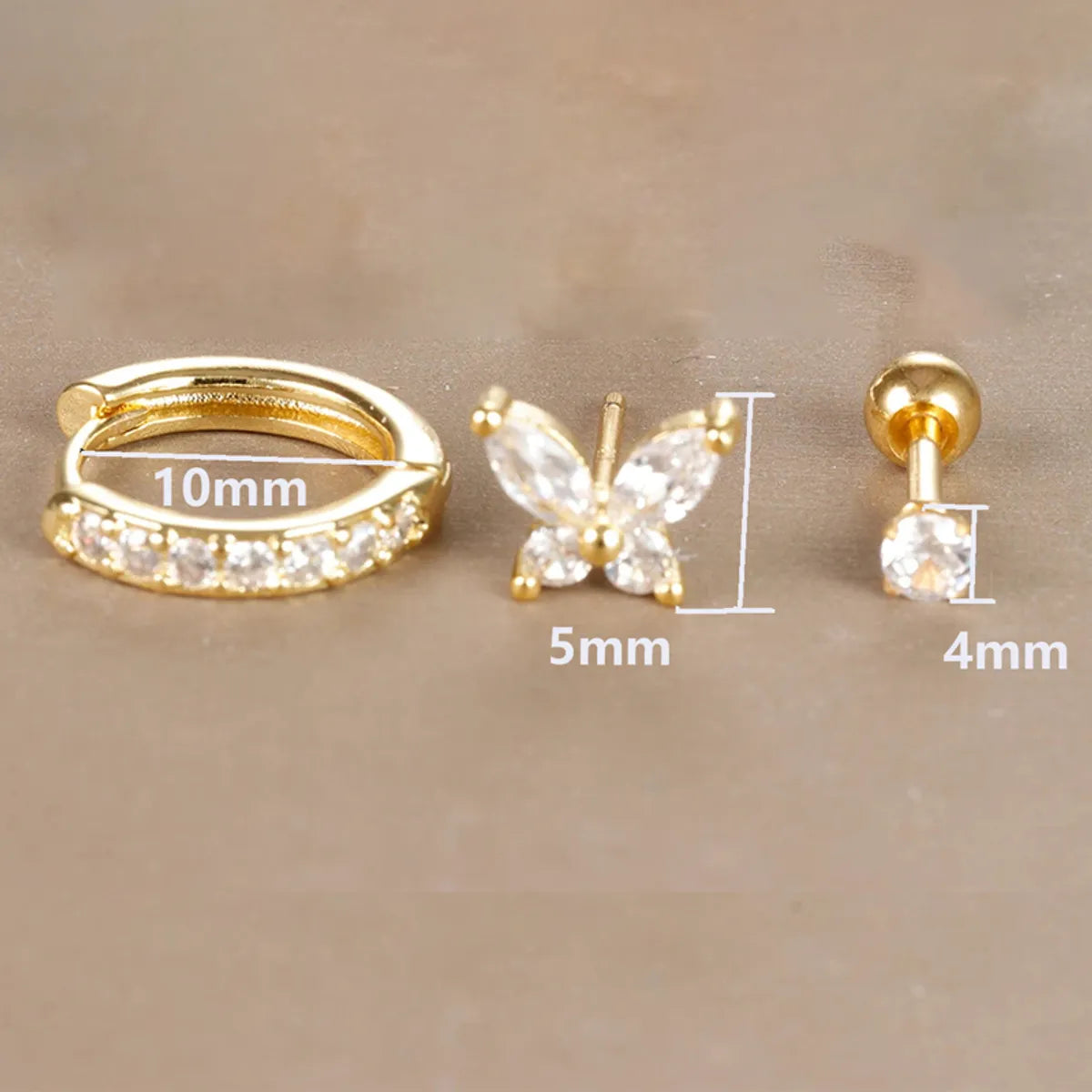 1 Set Ear Cartilage Rings & Studs Retro Simple Style IG Style Butterfly 304 Stainless Steel Inlay Zircon 14K Gold Plated Ear Cartilage Rings & Studs