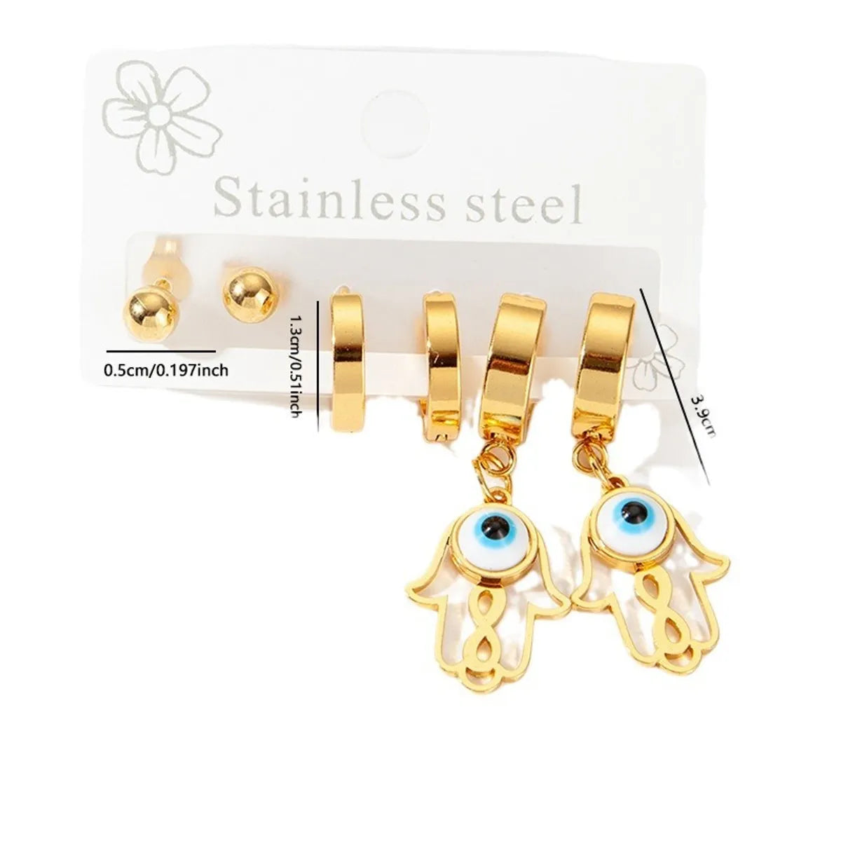 1 Set Elegant C Shape Devil'S Eye 304 Stainless Steel Drop Earrings