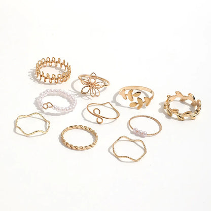 1 Set Elegant Flower Imitation Pearl Plating Women's Rings Wave Ring