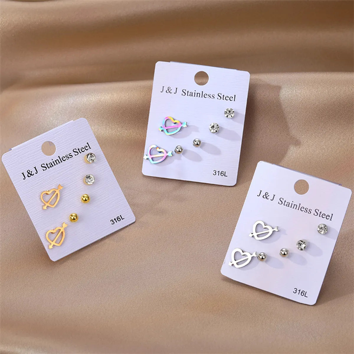 1 Set Elegant Gradient Color Heart Shape Stainless Steel Inlay Zircon Ear Studs