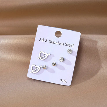 1 Set Elegant Gradient Color Heart Shape Stainless Steel Inlay Zircon Ear Studs