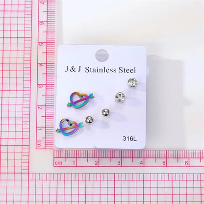 1 Set Elegant Gradient Color Heart Shape Stainless Steel Inlay Zircon Ear Studs