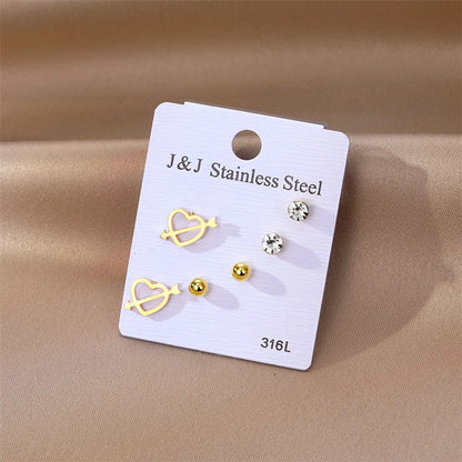 1 Set Elegant Gradient Color Heart Shape Stainless Steel Inlay Zircon Ear Studs