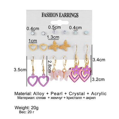 1 Set Elegant Heart Shape Flower Butterfly Alloy Plating Inlay Artificial Gemstones Women'S Drop Earrings Ear Studs