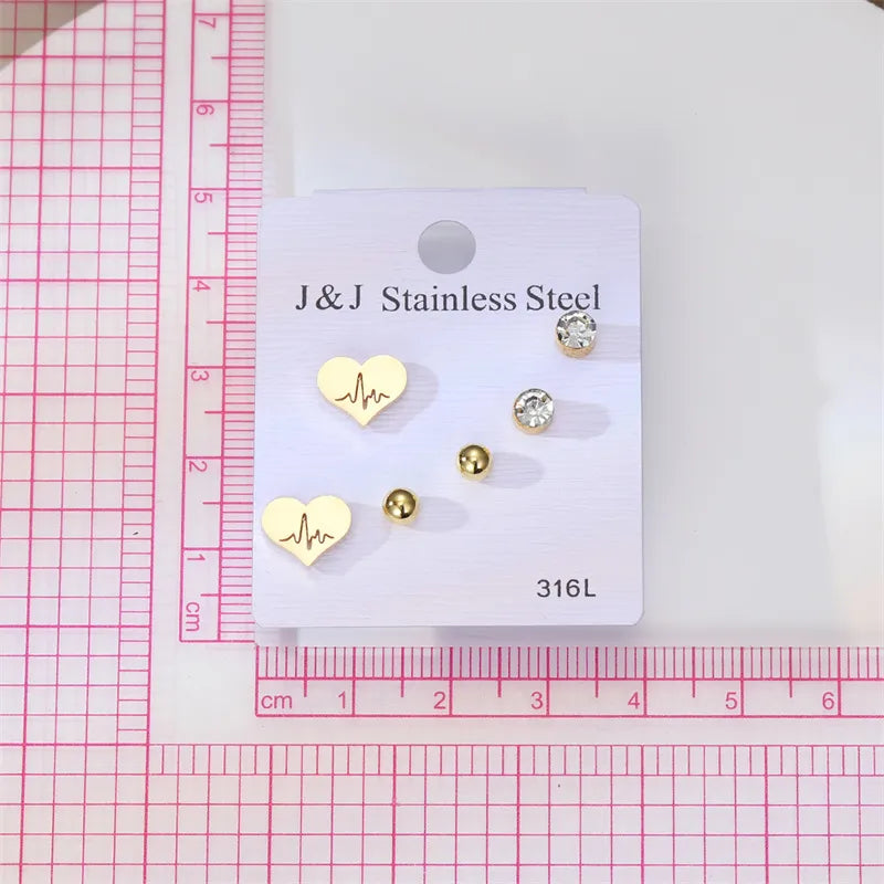 1 Set Elegant Heart Shape Plating Inlay 201 Stainless Steel Rhinestone Iron Zircon Ear Studs