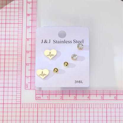 1 Set Elegant Heart Shape Plating Inlay 201 Stainless Steel Rhinestone Iron Zircon Ear Studs