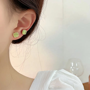 1 Set Elegant Lady Geometric Inlay Alloy Opal Ear Studs