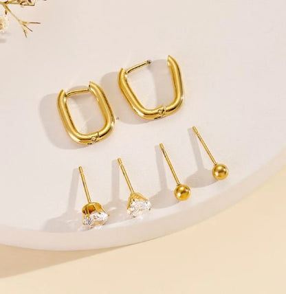 1 Set Elegant Luxurious Geometric Inlay Stainless Steel Zircon Earrings Ear Studs