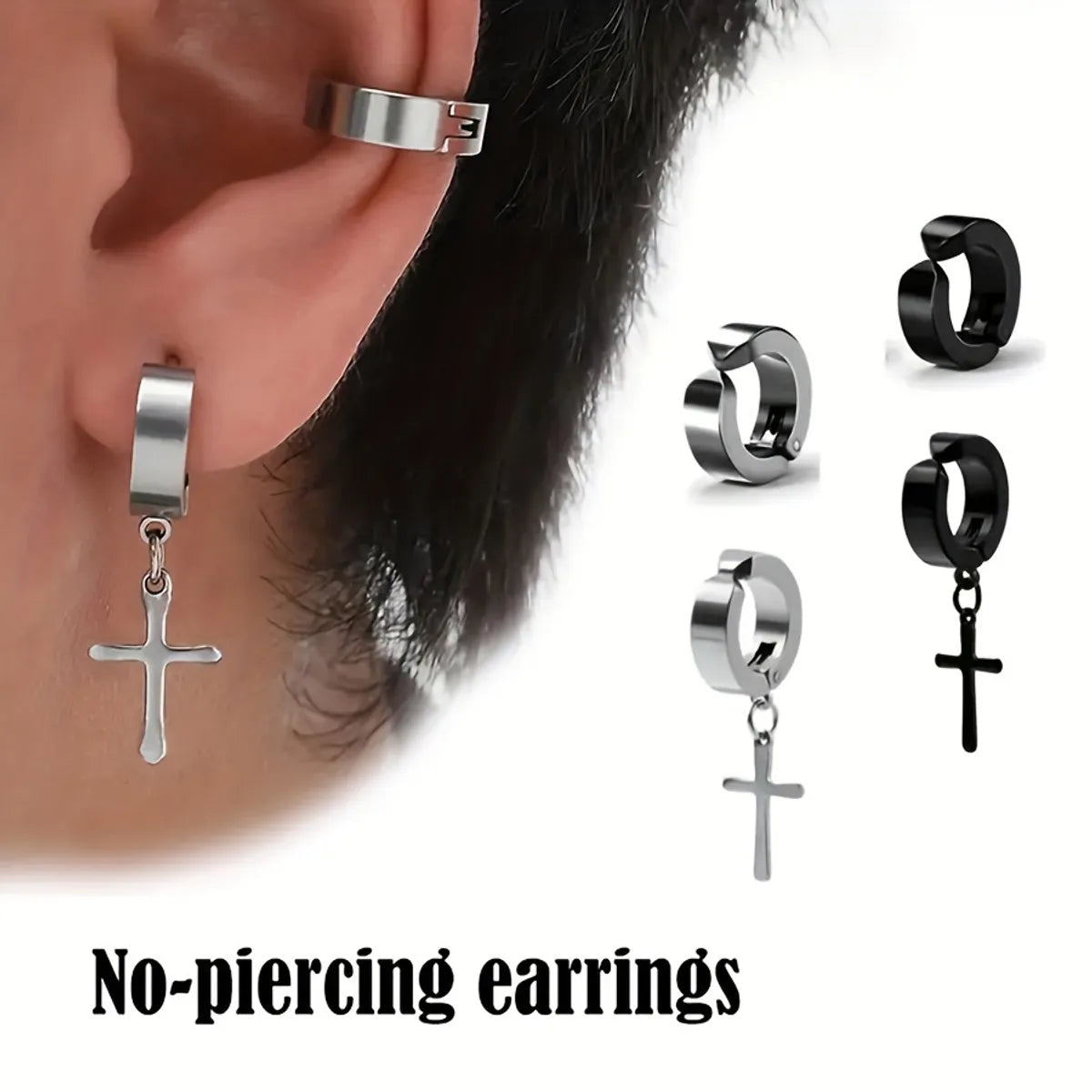 1 Set Elegant Punk Streetwear Cross Solid Color 304 Stainless Steel Ear Cuffs