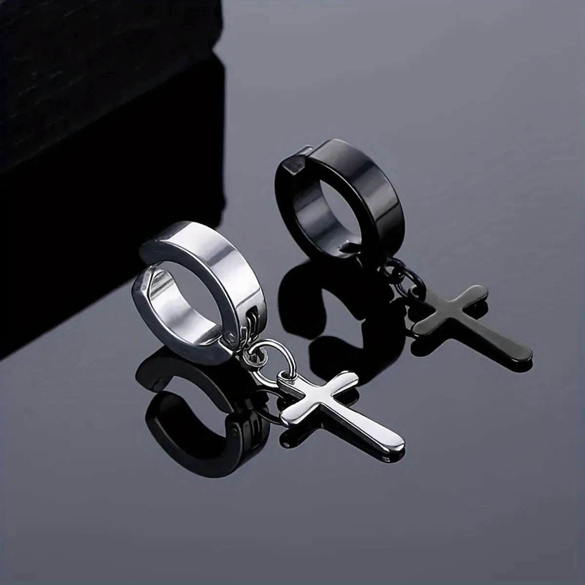 1 Set Elegant Punk Streetwear Cross Solid Color 304 Stainless Steel Ear Cuffs