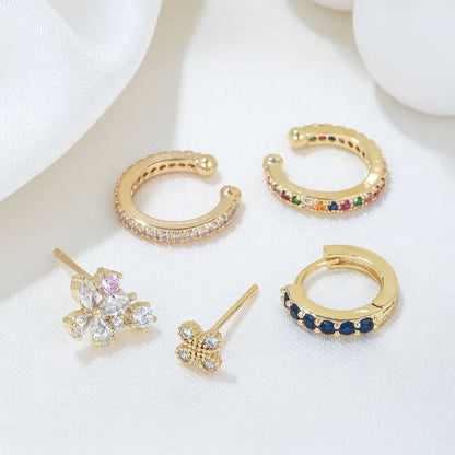 1 Set Elegant Simple Style Geometric Flower Plating Inlay Brass Zircon 18k Gold Plated Ear Studs