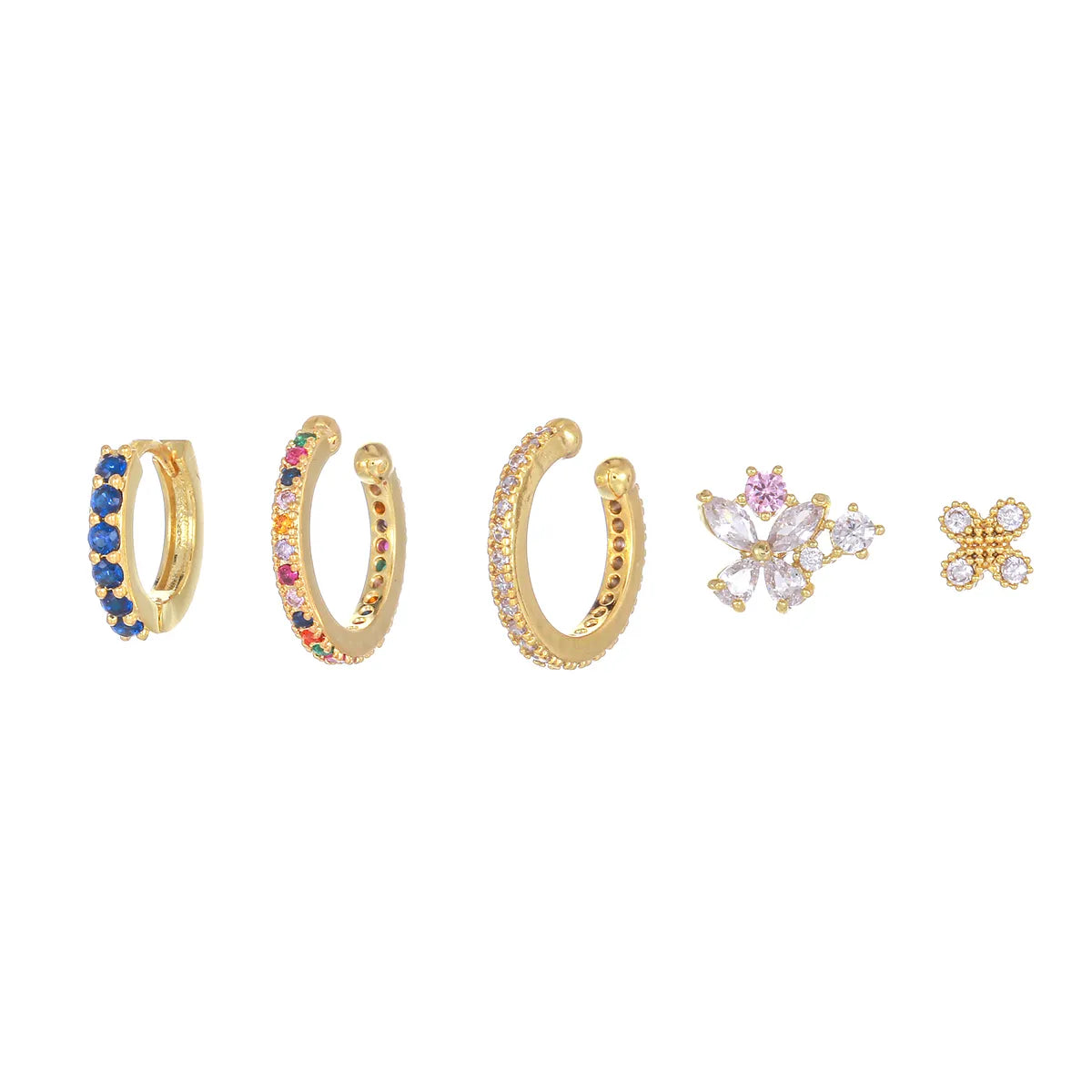 1 Set Elegant Simple Style Geometric Flower Plating Inlay Brass Zircon 18k Gold Plated Ear Studs