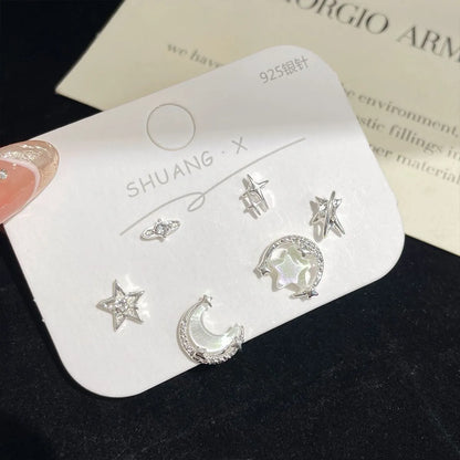 1 Set Elegant Simple Style Star Moon Inlay Alloy Zircon Drop Earrings Ear Studs