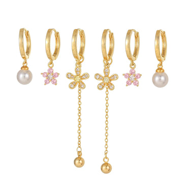 1 Set Elegant Simple Style Tassel Pearl Flower Plating Inlay Brass Zircon 18k Gold Plated Earrings