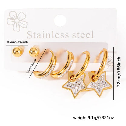 1 Set Elegant Star Heart Shape 304 Stainless Steel Drop Earrings