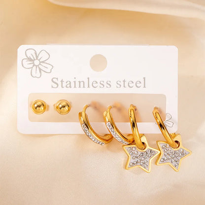 1 Set Elegant Star Heart Shape 304 Stainless Steel Drop Earrings