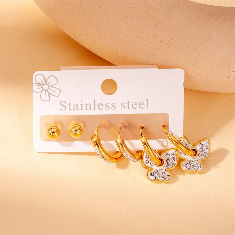 1 Set Elegant Star Heart Shape 304 Stainless Steel Drop Earrings