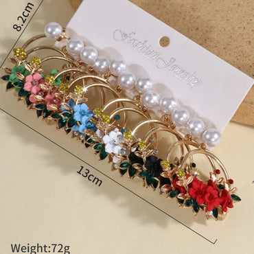 1 Set Elegant Streetwear Flower Inlay Artificial Pearl Alloy Soft Clay Glass 18K Gold Plated Drop Earrings