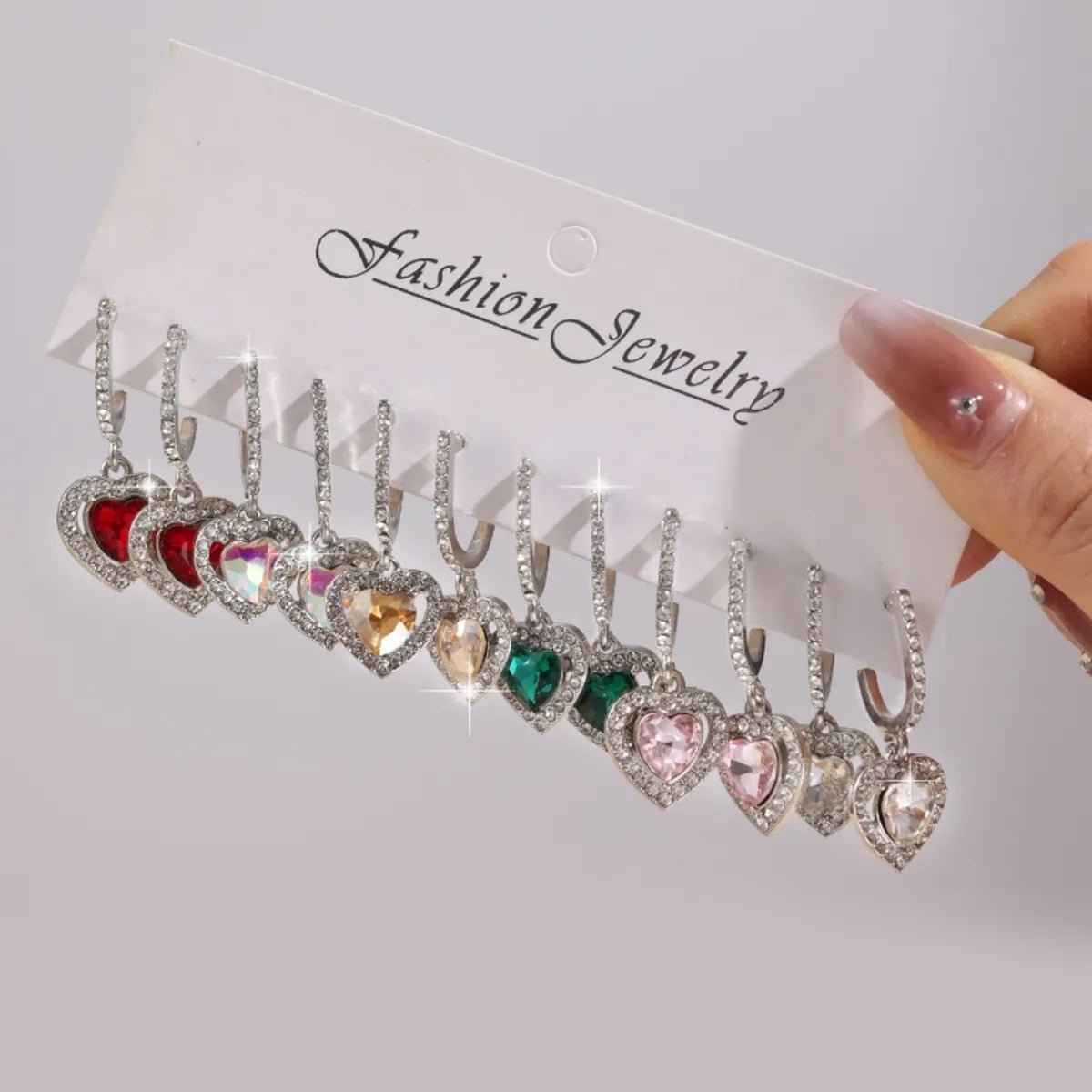 1 Set Elegant Streetwear Heart Shape Inlay Alloy Glass Silver Plated Drop Earrings