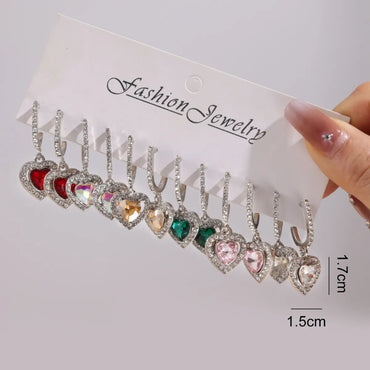 1 Set Elegant Streetwear Heart Shape Inlay Alloy Glass Silver Plated Drop Earrings