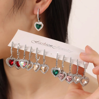 1 Set Elegant Streetwear Heart Shape Inlay Alloy Glass Silver Plated Drop Earrings