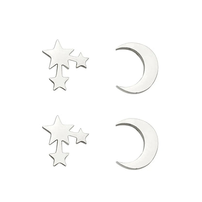 1 Set Elegant Sweet Star Moon Stainless Steel Ear Studs