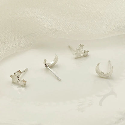 1 Set Elegant Sweet Star Moon Stainless Steel Ear Studs