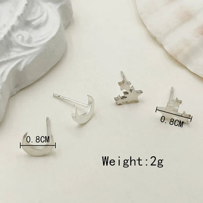 1 Set Elegant Sweet Star Moon Stainless Steel Ear Studs