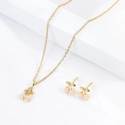 1 Set Elegant Tree Cherry Butterfly Alloy Plating Artificial Pearls 18k Gold Plated Women'S Earrings Necklace