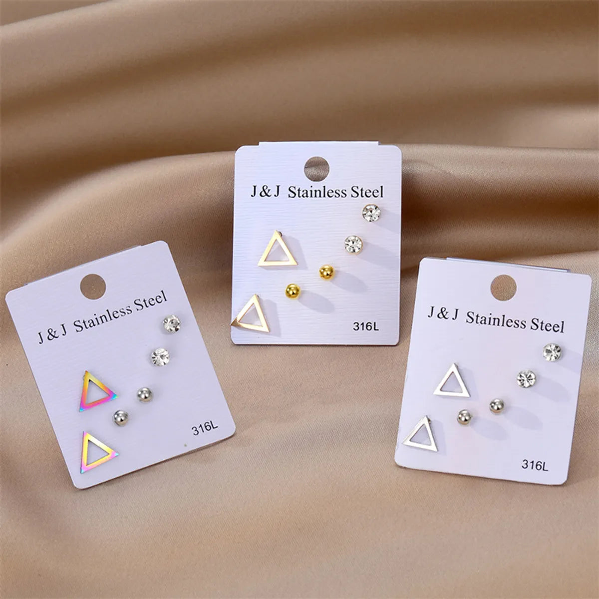 1 Set Elegant Triangle Stainless Steel Inlay Zircon Ear Studs