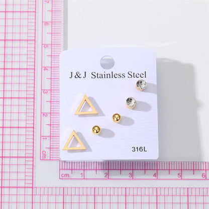 1 Set Elegant Triangle Stainless Steel Inlay Zircon Ear Studs