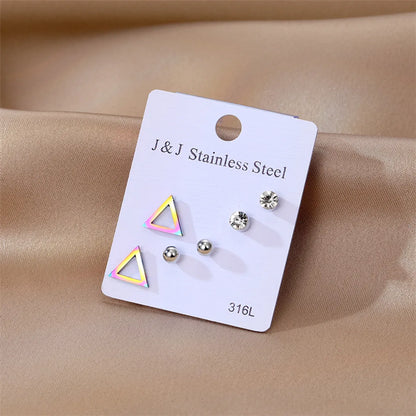 1 Set Elegant Triangle Stainless Steel Inlay Zircon Ear Studs