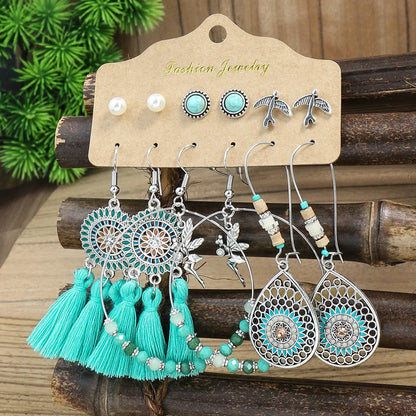 1 Set Ethnic Style Color Block Inlay Alloy Turquoise Drop Earrings