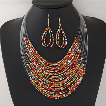 1 Set Ethnic Style Colorful Seed Bead Beaded Layered Women's Necklace