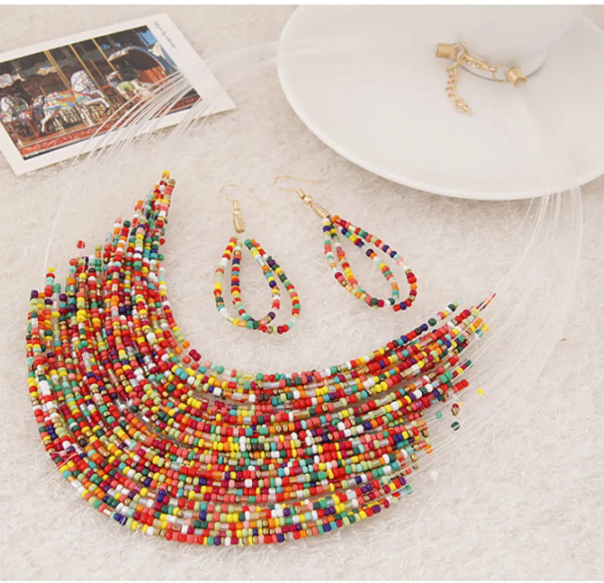 1 Set Ethnic Style Colorful Seed Bead Beaded Layered Women's Necklace