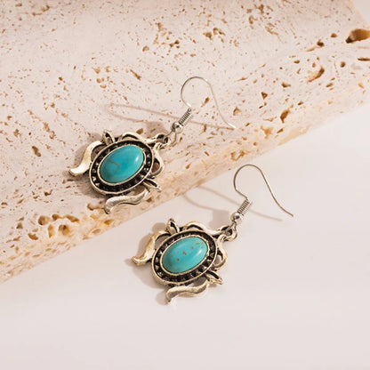 1 Set Ethnic Style Oval Alloy Inlay Turquoise Women'S Earrings Necklace