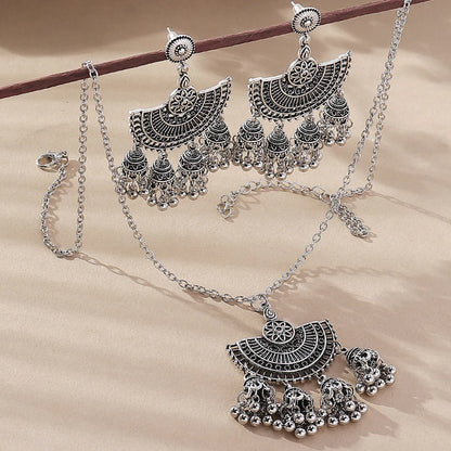 1 Set Ethnic Style Round Bell Alloy Women's Earrings Necklace