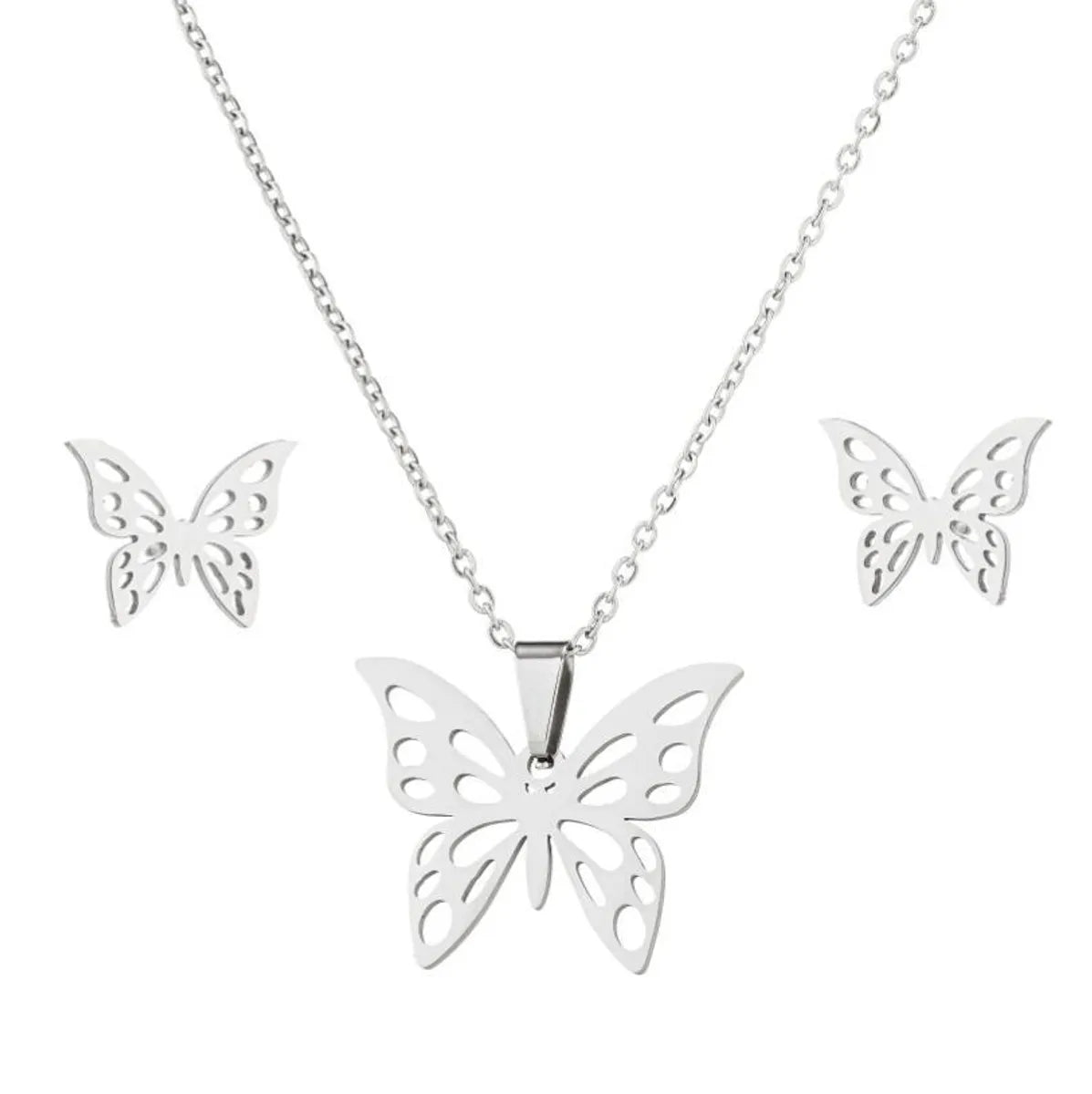 Wholesale Jewelry Fashion Butterfly 201 Stainless Steel 18K Gold Plated Plating Earrings Necklace