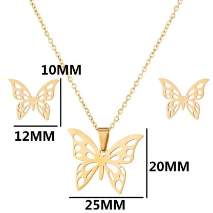 Wholesale Jewelry Fashion Butterfly 201 Stainless Steel 18K Gold Plated Plating Earrings Necklace