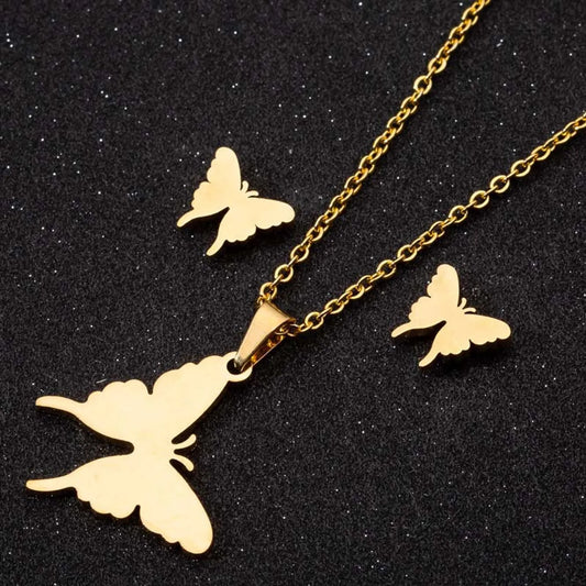 1 Set Fashion Butterfly Stainless Steel Plating Earrings Necklace