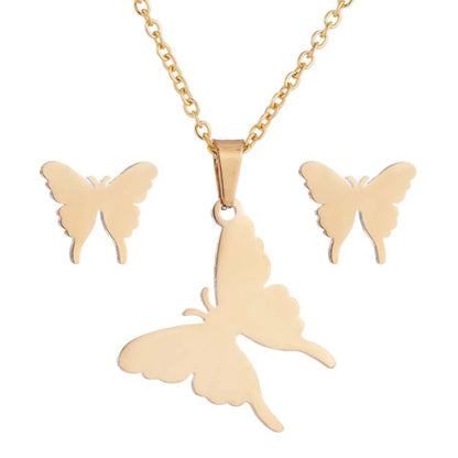 1 Set Fashion Butterfly Stainless Steel Plating Earrings Necklace