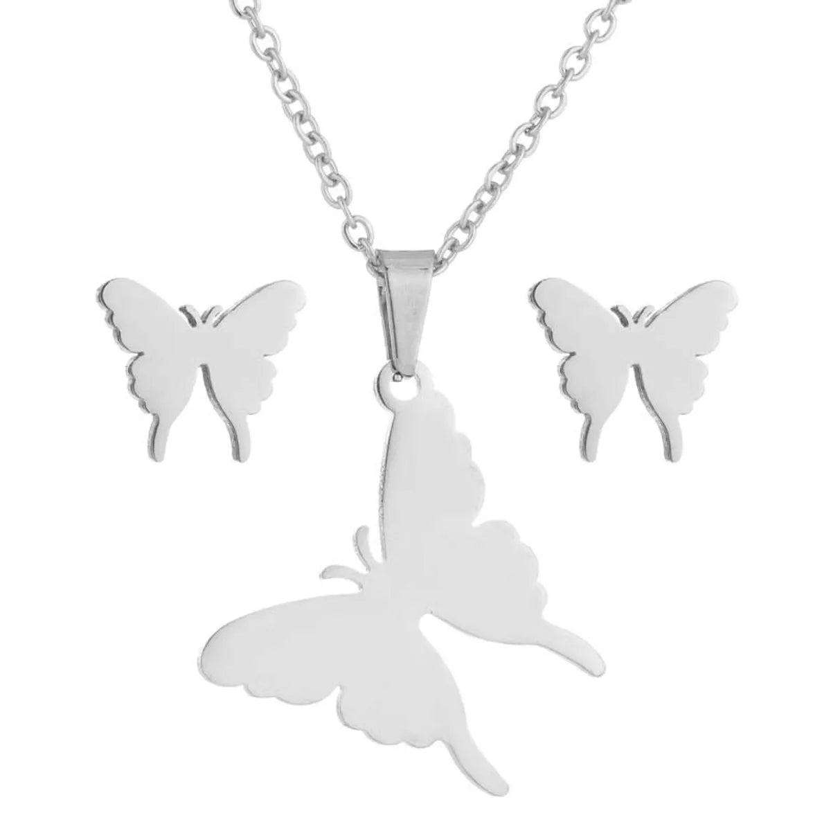 1 Set Fashion Butterfly Stainless Steel Plating Earrings Necklace