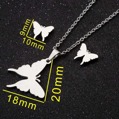 1 Set Fashion Butterfly Stainless Steel Plating Earrings Necklace