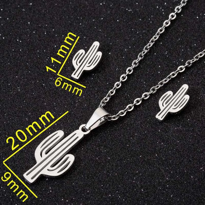 Wholesale Jewelry Fashion Cactus 201 Stainless Steel 18K Gold Plated Plating Earrings Necklace