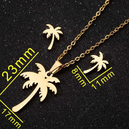 Wholesale Jewelry Fashion Coconut Tree 201 Stainless Steel 18K Gold Plated Earrings Necklace