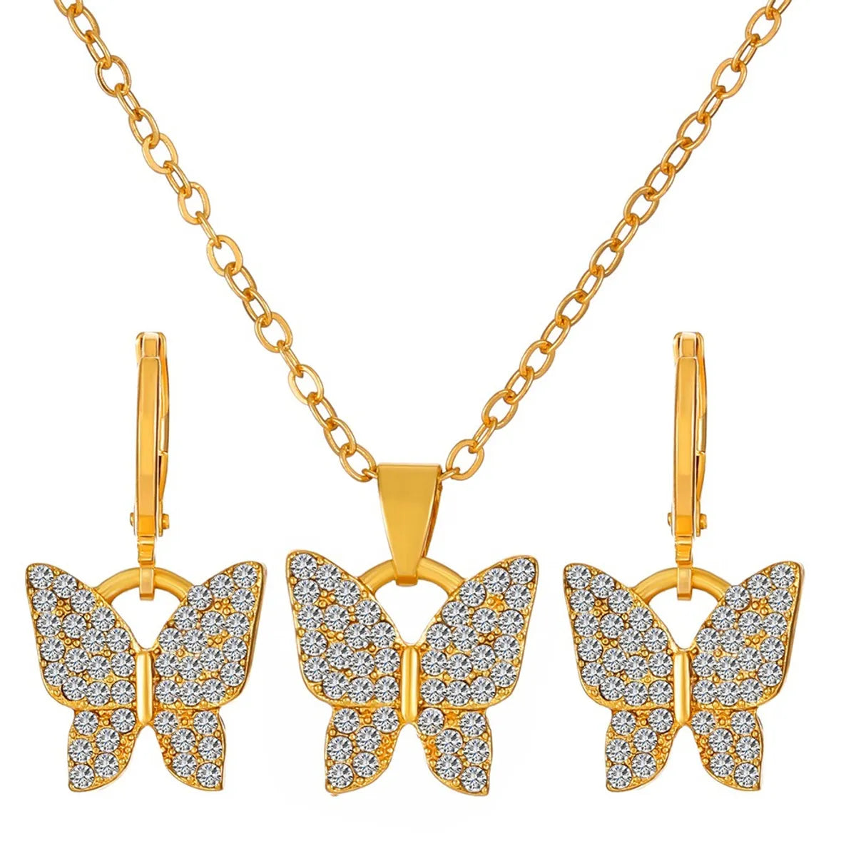 1 Set Fashion Crown Butterfly Notes Alloy Inlay Rhinestones Women'S Jewelry Set