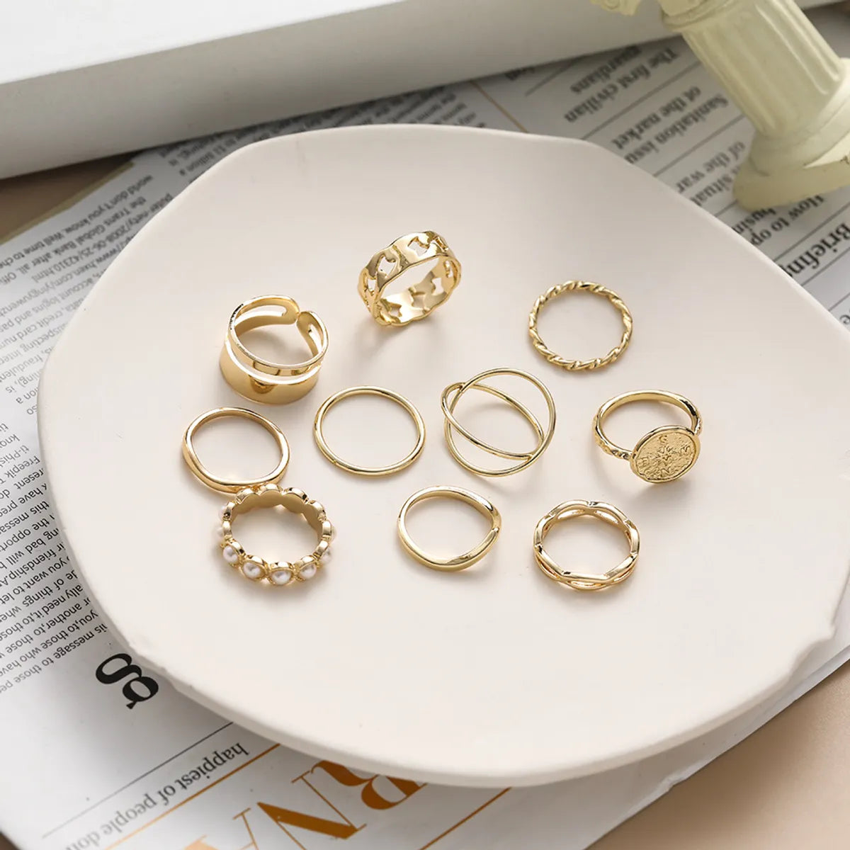 1 Set Fashion Geometric Alloy Plating Artificial Pearls Rhinestones Women's Rings